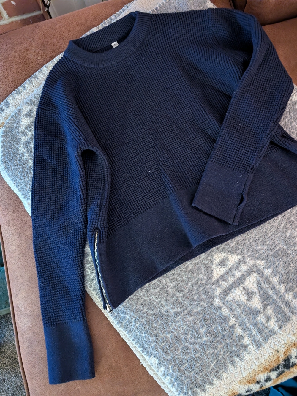 Women's Navy Textured Crewneck Sweater